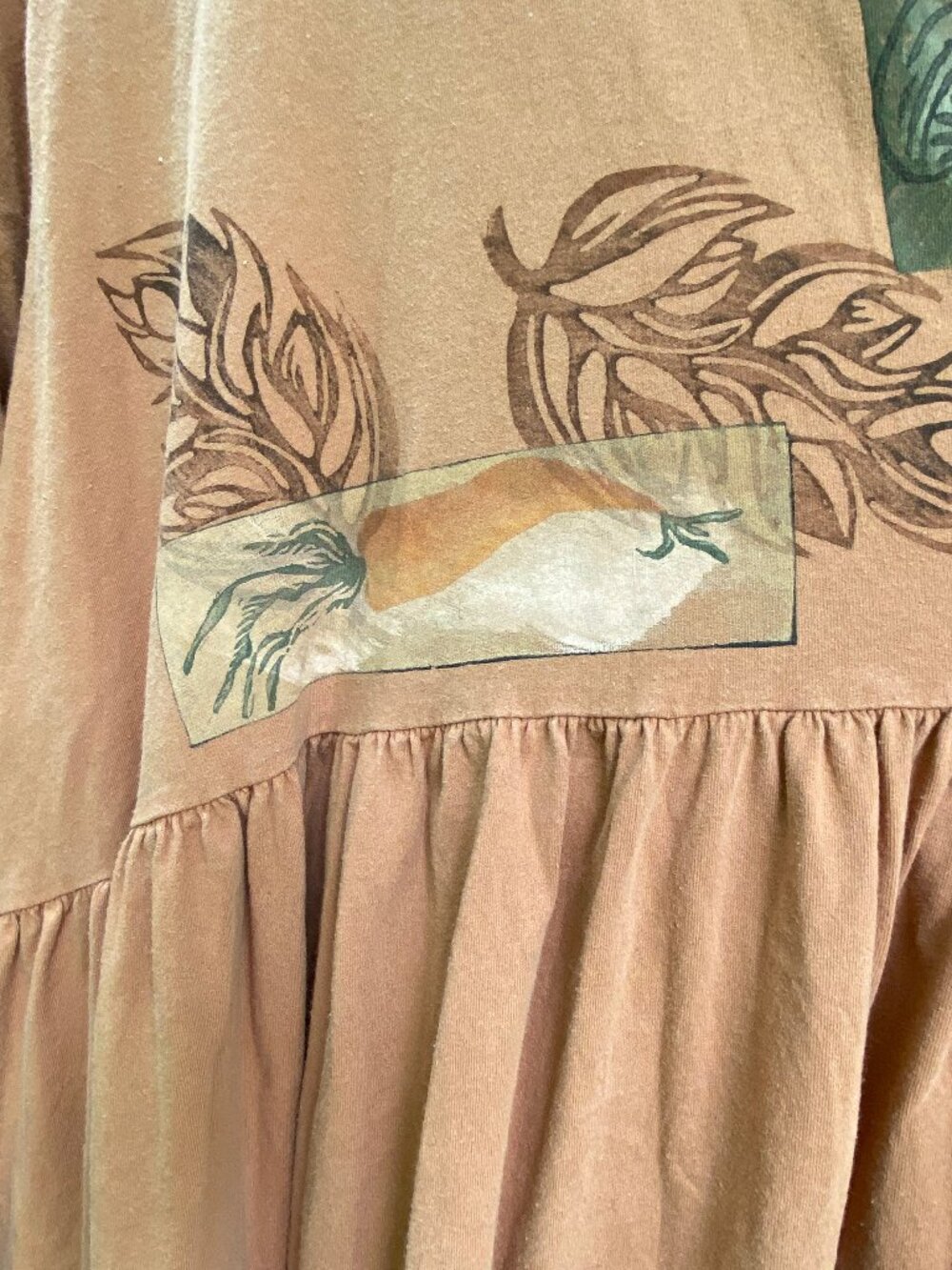 Vintage 1990s Bluefish Carrot & Mushrooms Handpainted Dress w/Pockets -Size Plus - Picture 7 of 8